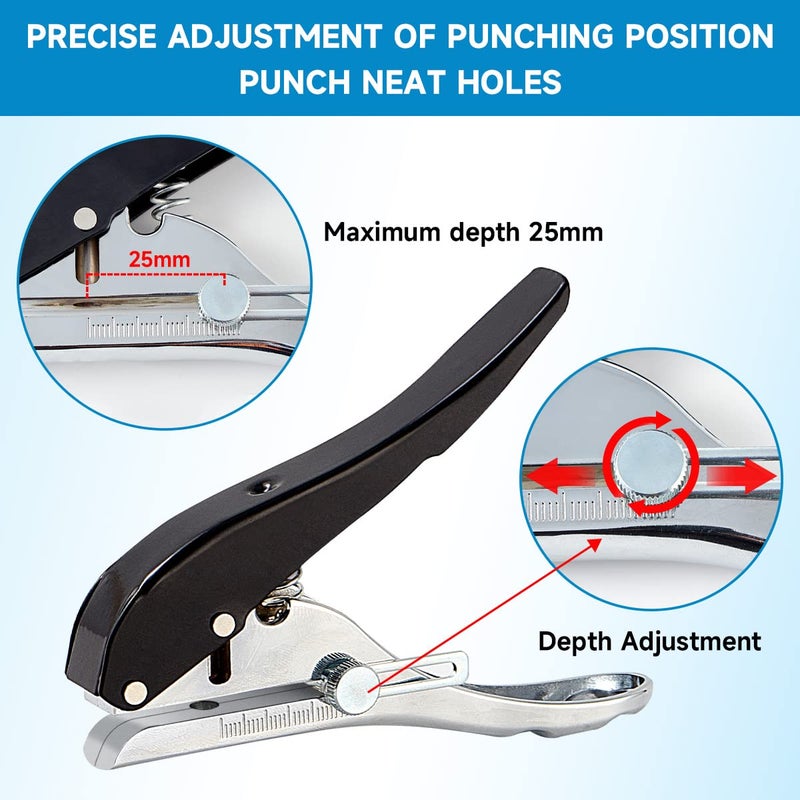 Newisdomake Hole Punch 1/4 inch, Heavy Duty Single Hole Punch Adjustable Hole Spacing, Metal Silver Hand-held Hole Puncher for ID Cards PVC Cards Badge Plastic Cardboard - Image 2